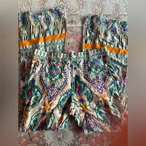 ZARA Women’s Printed Elastic Waist Pants – Multicolor Boho Pattern, Size S –